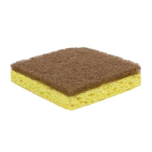Sponge with Natural Scrub Non-Scratch 3x3 (Wrapped), Brown